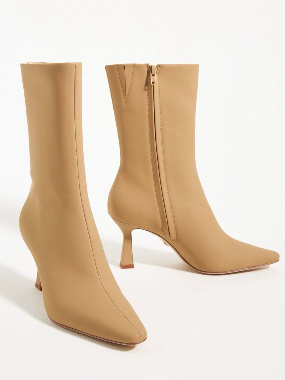 Lola Cruz Tan Mid-Calf Pointed-Toe Heeled Boots